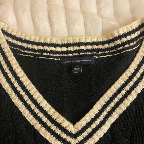 🖤 Vintage American Eagle 3/4 Sleeve Oversized Black Cotton Knit Sweater - Picture 2 of 4